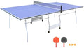 8ft/9ft Mid-Size Table Tennis Table Foldable & Portable Ping Pong Table Set for Indoor Games with Net, 2 Table Tennis Paddles and 3 Balls