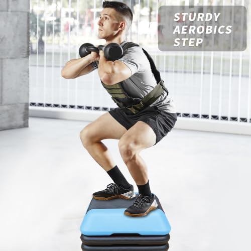 16" x 16" Height-Adjustable Step Aerobics Platform Fitness Equipment Stepper Trainer Exercise Step Platform with 4 Riser