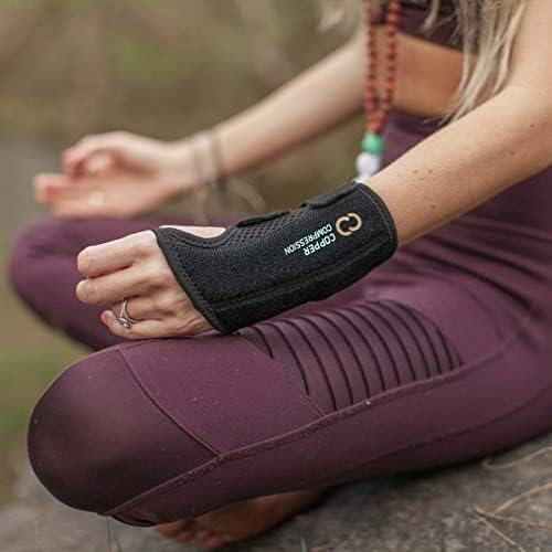 Copper Compression Wrist Brace - Copper Infused Adjustable Orthopedic Support Splint for Pain, Carpal Tunnel, Arthritis, Tennis Elbow, Tendinitis, RSI, Ganglion Cyst for Men Women - Left Hand - S/M
