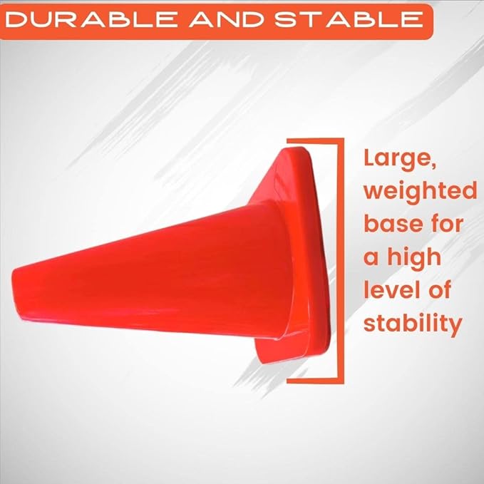 6, 9, 12, 18, 28 Inch Sports Training Traffic Cones - Durable Orange Cones for Soccer, Football, Basketball, Agility Drills, Parking, Safety, Road Use (Set of 12)