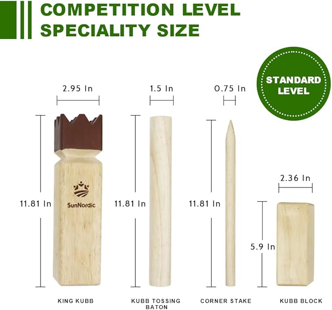 Kubb Yard Game Set, Garden Rubber Wood Outdoor Tossing Game with Canvas Carry Bag, Giant Viking Outdoor Chess Game for Kids, Adults & Backyard Lawn