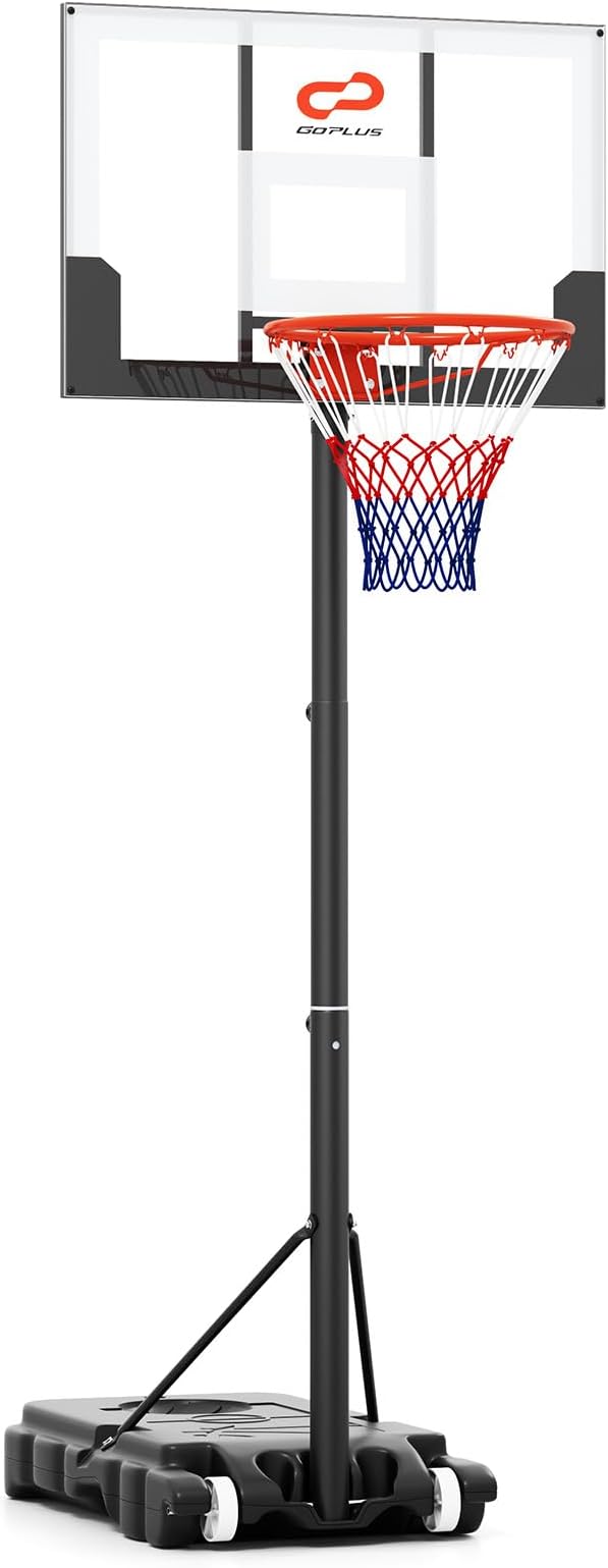 Goplus Basketball Hoop Outdoor, Portable 3.3-7FT/10FT Adjustable Basketball Goal System w/Shatterproof PC Backboard, Wheels for Adults in Pool Driveway Backyard