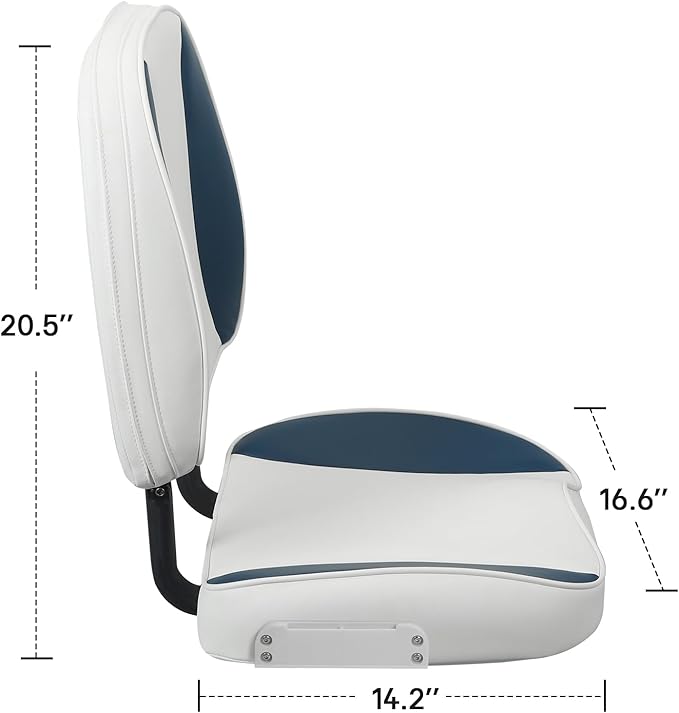 Folding Boat Seat Low Back Fishing Boat Seats with Caddy Organizer, White/Blue/White