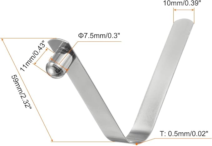 HARFINGTON 16pcs Single Button Kayak Paddle Snap Spring Clip 7.5x11x59mm 65Mn Spring Steel V-Shaped Solid Lift Telescopic Locking Tube Pole Clips for Tent Umbrella Camping