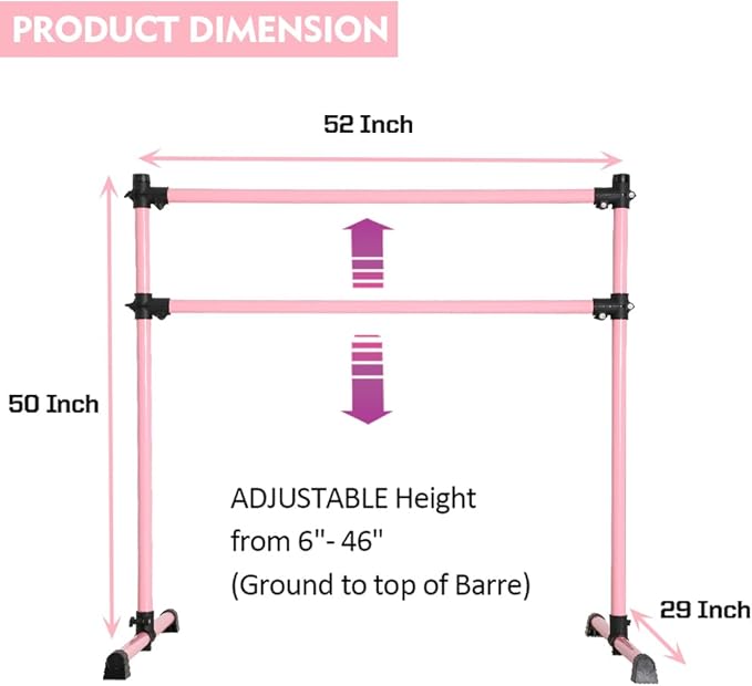 UMEKEN Wood/Aluminum/Steel Ballet Barre 4 Foot Portable Barre Bar Home Adjustable Freestanding Ballet Stretch Dance Bar for Kids Adult with Carry Bag