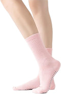 Yoga Pilates Socks with Grips for Women Non Slip Solid Colored Cushioned Crew Compression Socks for Barre Ballet Dance