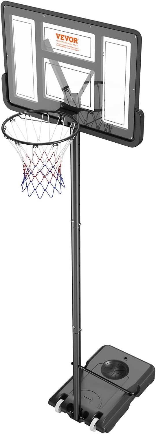 VEVOR Basketball Hoop/Rim, Adjustable Height Portable Backboard Court, Basketball Goal, Mobile Stand with Wheels Weighted Base, Youth&Adults, Outdoor/Indoor