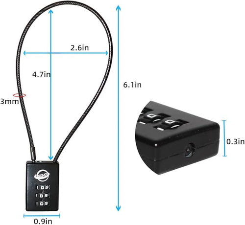 3 Digit Cable Combination Lock 12 inches Cable for School Gym Locker,Filing Cabinets,Helmet,Toolbox,Luggage Suitcase,knapsack,Black 2Pack