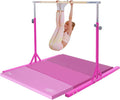 Kangaroo Hoppers Gymnastics Bar with Mat for Kids 3-15, Adjustable 35.4"-57.1" Gymnastics Horizontal Bars with Steel Frame at Home/Indoor Training, 260LBS (Pink)