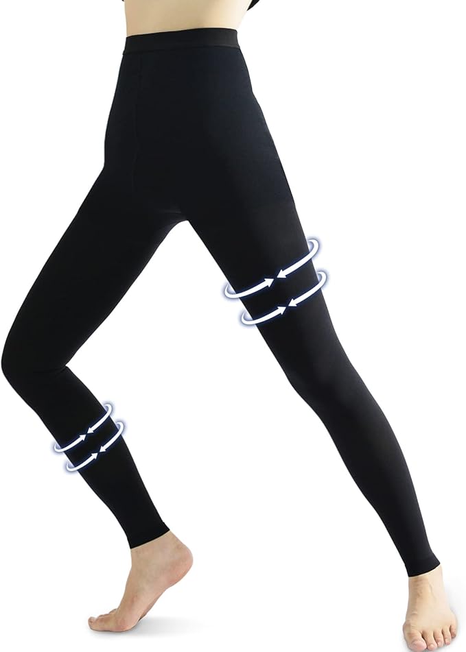 Medical Compression Pantyhose for Women & Men, 20-30mmHg Graduated Support Tights, Opaque Footless Waist High Compression Stockings for Varicose Veins, Edema, Flight