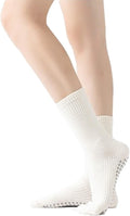 Yoga Pilates Socks with Grips for Women Non Slip Solid Colored Cushioned Crew Compression Socks for Barre Ballet Dance