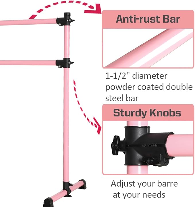 UMEKEN Wood/Aluminum/Steel Ballet Barre 4 Foot Portable Barre Bar Home Adjustable Freestanding Ballet Stretch Dance Bar for Kids Adult with Carry Bag