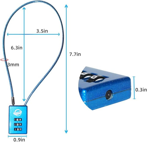 3 Digit Cable Combination Lock 16 inches Cable for School Gym Locker,Filing Cabinets,Helmet,Toolbox,Luggage Suitcase,knapsack,Blue 2Pack