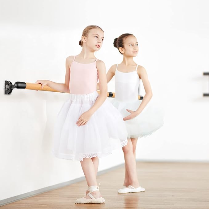 Kipika Wall Mounted Traditional Solid Wood Ballet Barre System, Freestanding Ballet Barre, Stretch/Dance Bar for Home Workout Dance Equipment, Durable Metal Support, Height Adjustment