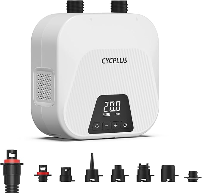 CYCPLUS 20PSI High Pressure Smart SUP Air Pump, Rechargeable Battery-Powered, Intelligent Dual Stage Inflation & Deflation, Auto-Off Air Pump for Stand Up Paddle Boards,Surfing Kite, Tent, Mattress