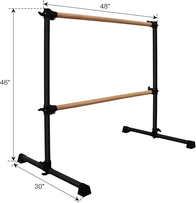 4FT/6FT Height Adjustable Double Ballet Barre, Freestanding Portable Stretching Dance Bar for Home, Heavy Duty Exercise Equipment for Kids & Adults with Anti-Slip Rubber Pads