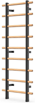 DHT Wood Stall Bar, Swedish Ladder Suspension Trainer with 9 Strategic Rods, for Home, Gym, School and Clinics, Black