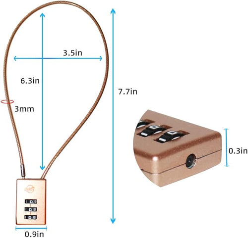3 Digit Cable Combination Lock 16 inches Cable for School Gym Locker,Filing Cabinets,Helmet,Toolbox,Luggage Suitcase,knapsack,Gold 2Pack