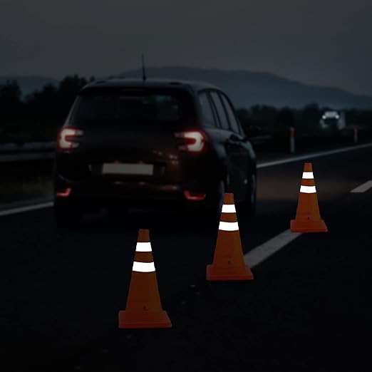 RoadHero 18 Inch 4 Pack Collapsible Traffic Safety Cones, Multi Purpose Pop-up Cones with Reflective Collar for Road Safety, Orange Cones for Driving Training, Parking Lots