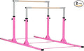 Qaba Double Horizontal Bars, Junior Uneven Bars Gymnastics for Home with 13-Level 36"-59" Adjustable Heights, 6-Level Adjustable Width - Pink