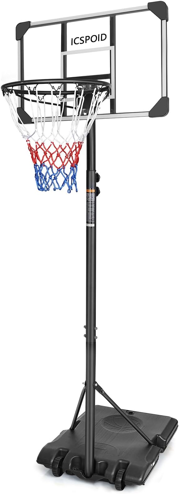 Icoud Height-Ajustable Basketball Hoop 8.5/9.2ft Portable Basketball Goals,32/36 inch Background with Wheels System
