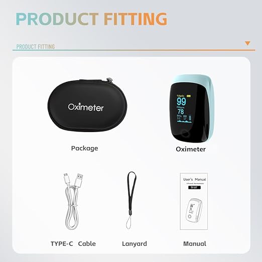 Rechargeable Pulse Oximeter Fingertip Oxygen Monitor Fingertip with SpO2 Pulse Rate and PI RR OLED Precision Fast Oximeter SpO2 Reading Outdoor Sports Home (Blue)