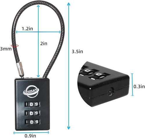 3 Digit Cable Combination Lock 5 inches Cable for School Gym Locker,Filing Cabinets,Helmet,Toolbox,Luggage Suitcase,knapsack,Black 2Pack