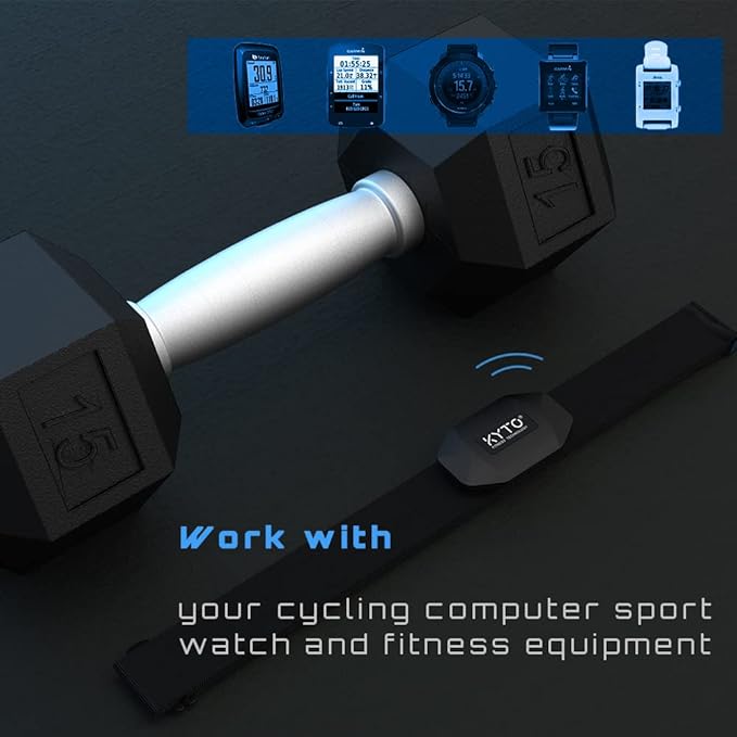 KYTO Heart Rate Monitor Chest Strap, ANT+/ Bluetooth, Compatible with iOS/Android APPs, Cycling/Yoga/Basketball/Running/Fitness Exercise/Boxing