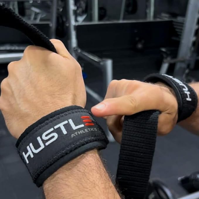 Hustle Athletics Wrist Wraps for Weightlifting, USPA-Approved Wrist Support Weight Lifting Wraps, Premium Hook-and-Loop, 12 in or 18 in Heavy-Duty Cotton-Elastic Support for Powerlifting & Bench Press