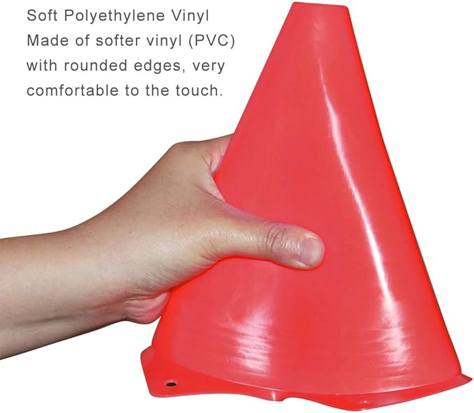 9 Inch Plastic Training Traffic Cones, Sport Cones, Agility Field Marker Cones for Soccer Basketball Football Drills Training, Outdoor Activity or Events - (Set of 10, 12, 15 or 24, 4 Colors)