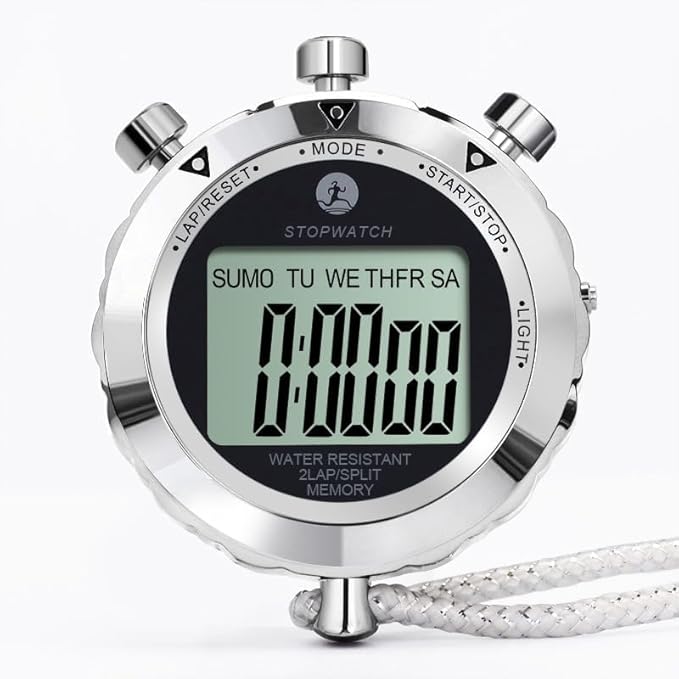 Stopwatch Timer, Digital Stop Watch with 0.01second & 0.001second Timing, Metal 10/100/400 Laps Memory, Rolilink Large dispaly Alarm Clock for Coach Sports Running Marathon