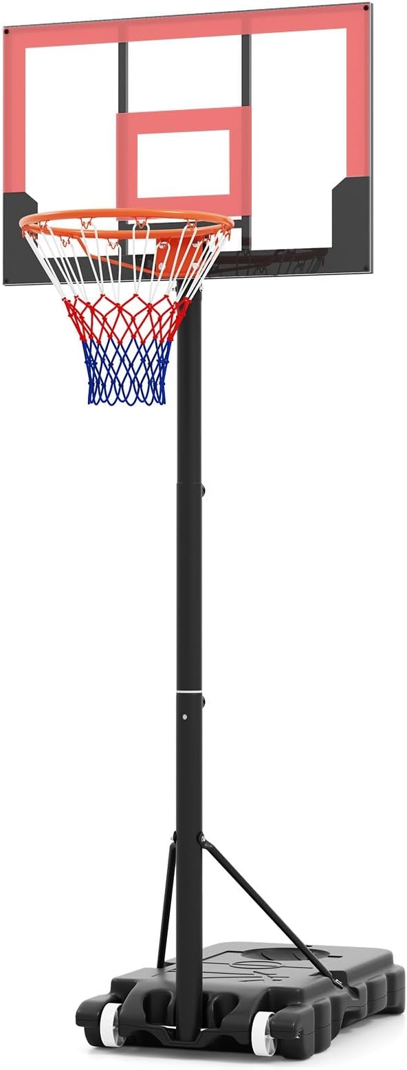 Goplus Basketball Hoop Outdoor, Portable 3.3-7FT/10FT Adjustable Basketball Goal System w/Shatterproof PC Backboard, Wheels for Adults in Pool Driveway Backyard