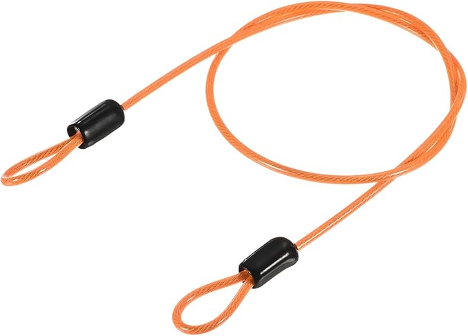 MECCANIXITY Security Steel Cable Lock, Safety Cable Flexible Wire Rope Luggage Lock 1.6feet 2.5mm Vinyl Coated Braided Steel with Double Loop for Bike Bicycle U-Lock Padlock Orange
