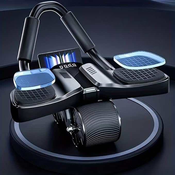 2024 First Ever Calorie Counting Ab Roller High-Performance Abdominal Exercise Machine with Automatic Rebound, Multi-layered Anti-Slip Design & Versatile Exercise Bands