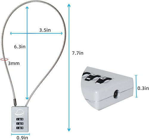 3 Digit Cable Combination Lock 16 inches Cable for School Gym Locker,Filing Cabinets,Helmet,Toolbox,Luggage Suitcase,knapsack,Grey 2Pack