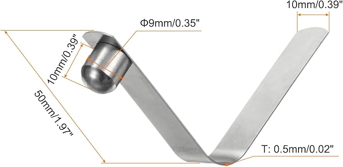 HARFINGTON 16pcs Single Button Kayak Paddle Snap Spring Clip 9x10x50mm 65Mn Spring Steel V-Shaped Solid Lift Telescopic Locking Tube Pole Clips for Tent Umbrella Camping