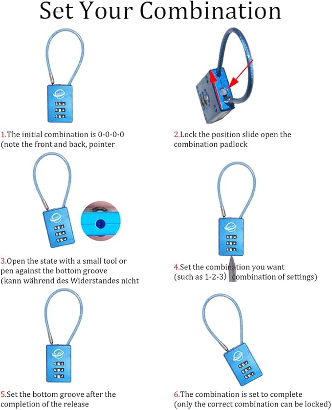 3 Digit Cable Combination Lock 12 inches Cable for School Gym Locker,Filing Cabinets,Helmet,Toolbox,Luggage Suitcase,knapsack,Blue 2Pack