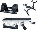 BUNDLE DEAL - Two Adjustable Dumbbells (40LB Black) + Dumbbell Stand + Adjustable Bench (4 items)