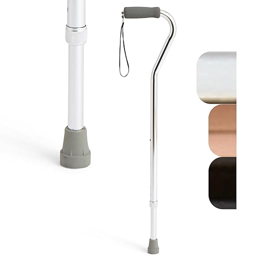 Medline Aluminum-Chrome Offset Walking Cane, Adjusts 29–38” & Supports Up to 300 Lbs. — Mobility Aid Provides Balance for Seniors & Adults
