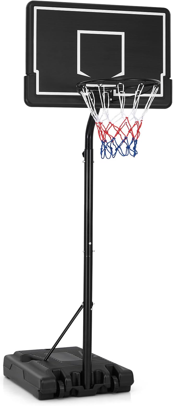 Goplus Portable Outdoor Basketball Hoop, 6.9-8.5 FT Adjustable Basketball Goal System w/Fillable Base, Shatterproof PC Backboard, Transport Wheels for Kids Teens Youth in Backyard Driveway Indoor