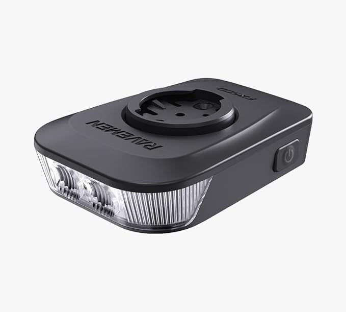 RAVEMEN FR500 Bike Front Light for Night Daytime Riding, Compatible with Garmin/Wahoo Computers, 6 Modes, Auto On/Off, Side Visible, USB-C Rechargeable & Output Bicycle Headlight for Road Urban Biking