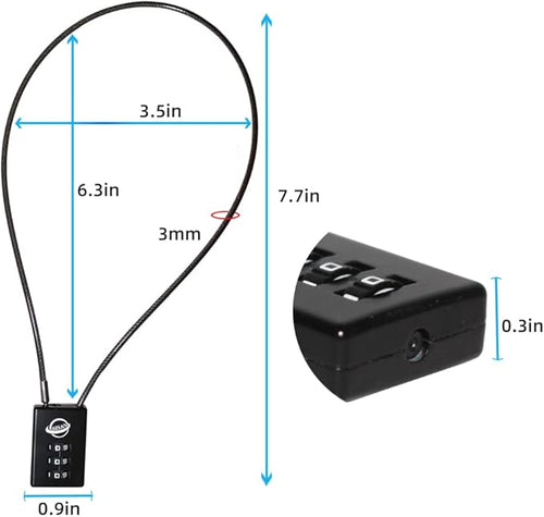 3 Digit Cable Combination Lock 20 inches Cable for School Gym Locker,Filing Cabinets,Helmet,Toolbox,Luggage Suitcase,knapsack,Black 2Pack