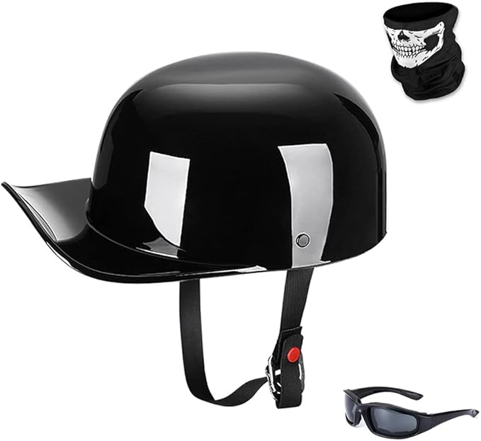 Vintage Open Face Motorcycle Helmet Retro Baseball Cap Half Helmets Men Women for Cruiser Street Scooter Moped Cap Jet with Mask Glasses - DOT Certified