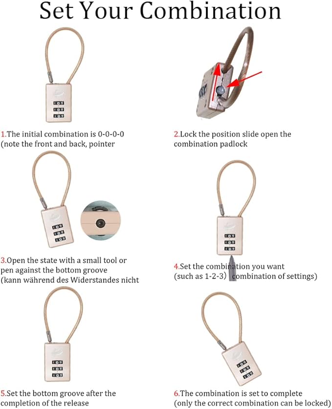 3 Digit Cable Combination Lock 12 inches Cable for School Gym Locker,Filing Cabinets,Helmet,Toolbox,Luggage Suitcase,knapsack,Gold 2Pack