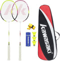 Kawasaki Badminton Rackets, Professional Graphite Shaft Badminton Set of 2 for Backyard, with 2 Lightweight Carbon Badminton Racquets/3 Badminton Shuttlecocks/2 Racquet Overgrips/1 Carry Bag