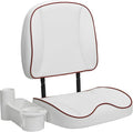 Folding Boat Seat Low Back Fishing Boat Seats with Caddy Organizer, White/White/Red