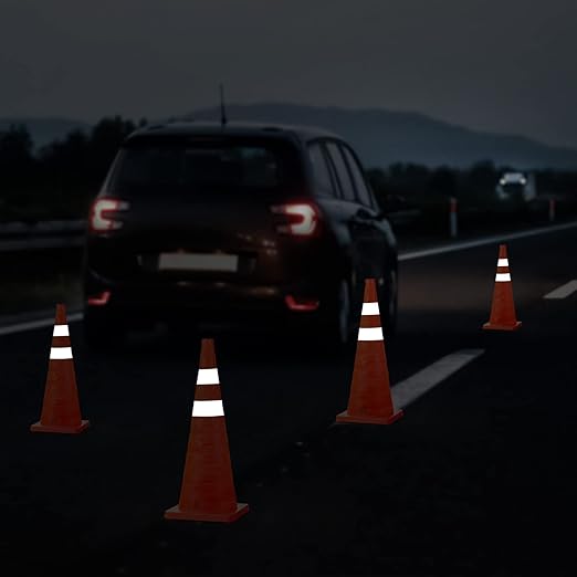 RoadHero 28 Inch 4 Pack Collapsible Traffic Safety Cones, Multi Purpose Pop-up Cones with Reflective Collar for Road Safety, Orange Cones for Driving Training, Parking Lots