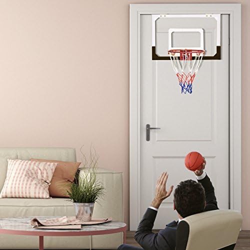 Goplus 18'' x12'' Mini Wall Mounted Basketball Hoop, Backboard for Door w/Ball and Hand Pump Set, Basketball Sports Exercise for Youth Kids Adults Indoor Outdoor