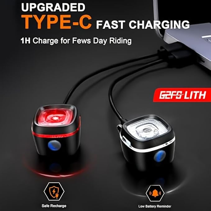 Mini Bike LightNew 5+5 Mode IPX6 Waterproof, Type-C Rechargeable, Suitable for Night Riding, with high Brightness Front and Rear,Headlight Taillight for Men Women Kids Road Mountain