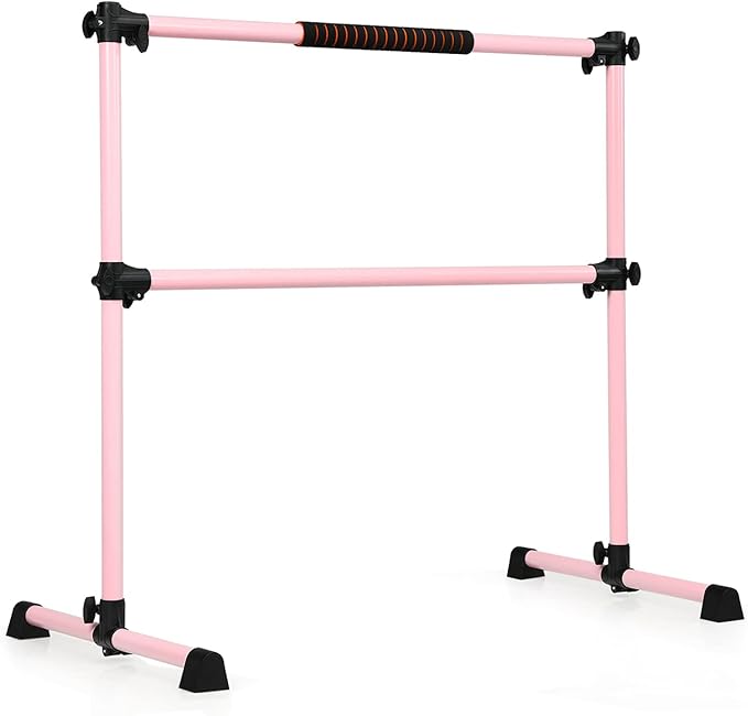 GYMAX Portable Ballet Barre, 4 Feet Folding Height Adjustable Ballet Bar with Anti-Skip Pad, Heavy Duty Freestanding Stable Stretch Bar for Home Kids Teenager Adults